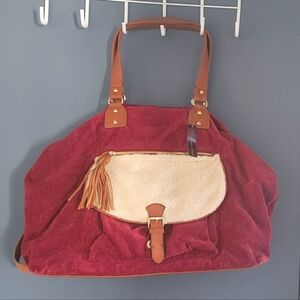 No Boundaries Red corduroy tote Weekender bag